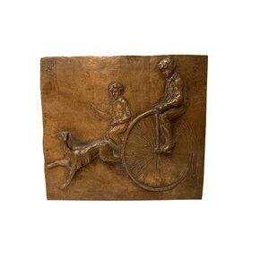 Vintage Bronze-Coated Relief Plaque By Del Peche W/ Victorian Scene